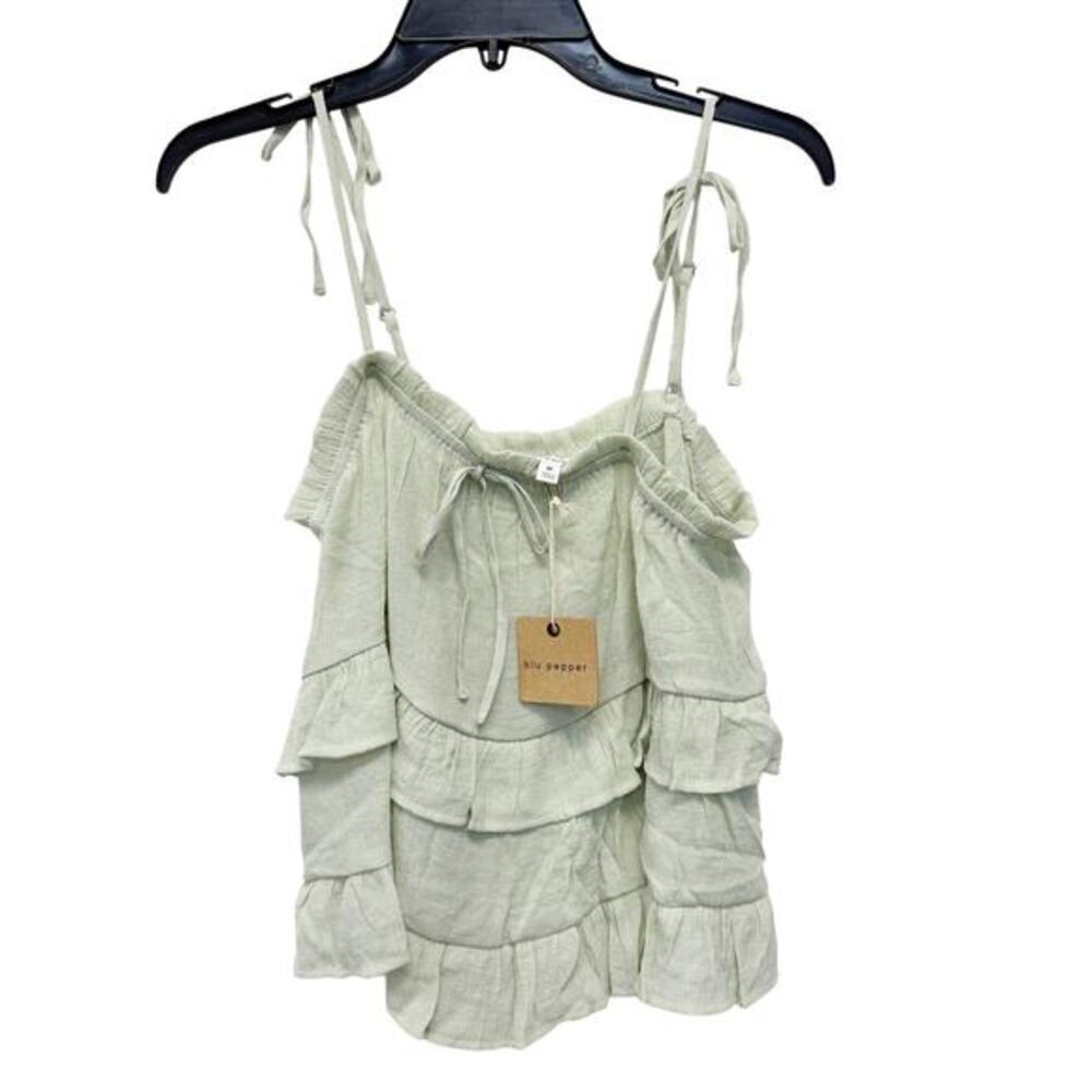 Blu Pepper for Anthropologie Womens Mint Green Ruffle Tie Sleeve Tank Top Size M